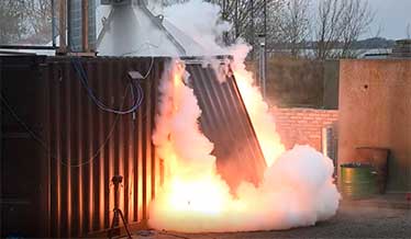 Lithium-ion battery fire and explosion test from the BESAFE project, supporting safer integration of battery systems in maritime and land-based applications.